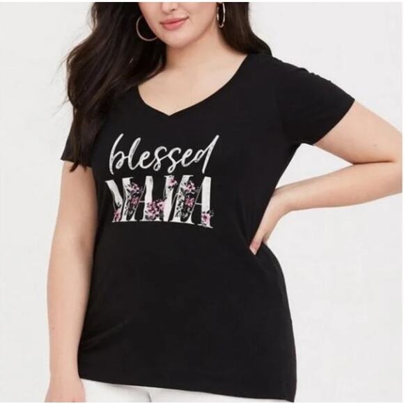 Torrid Blessed Mama Black Tee Shirt T-Shirt Top Floral Plus Size 6 30 6X Pink - Picture 1 of 8